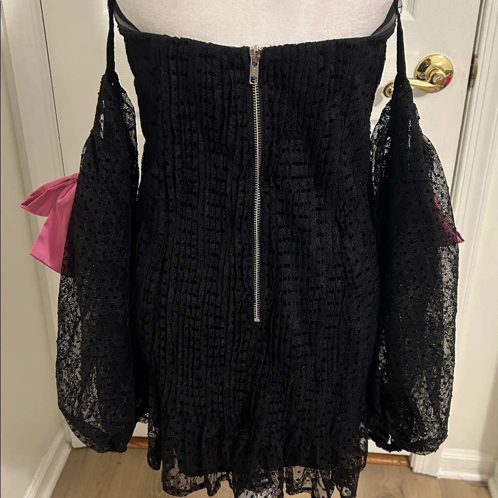 For Love and Lemons Carolyn Mini Dress Black Lace Satin Bow New Size Medium - Picture 11 of 13